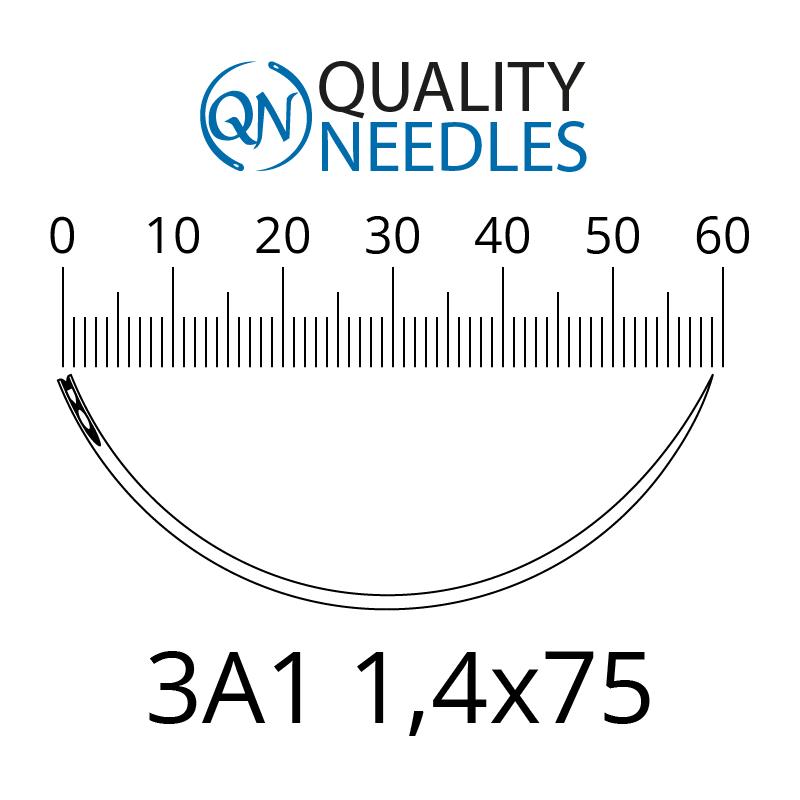 Голки хірургічні колючі, 3/8, пружинне вушко, розмір 1,4х75 мм, 10 шт.